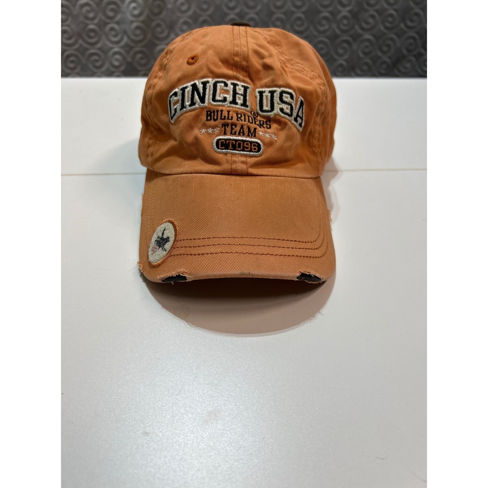 Cinch USA Bull Riders Team Hat Cap Distressed‎ Orange Adjustable